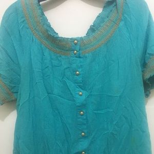 Turquoise and Gold Peasant top